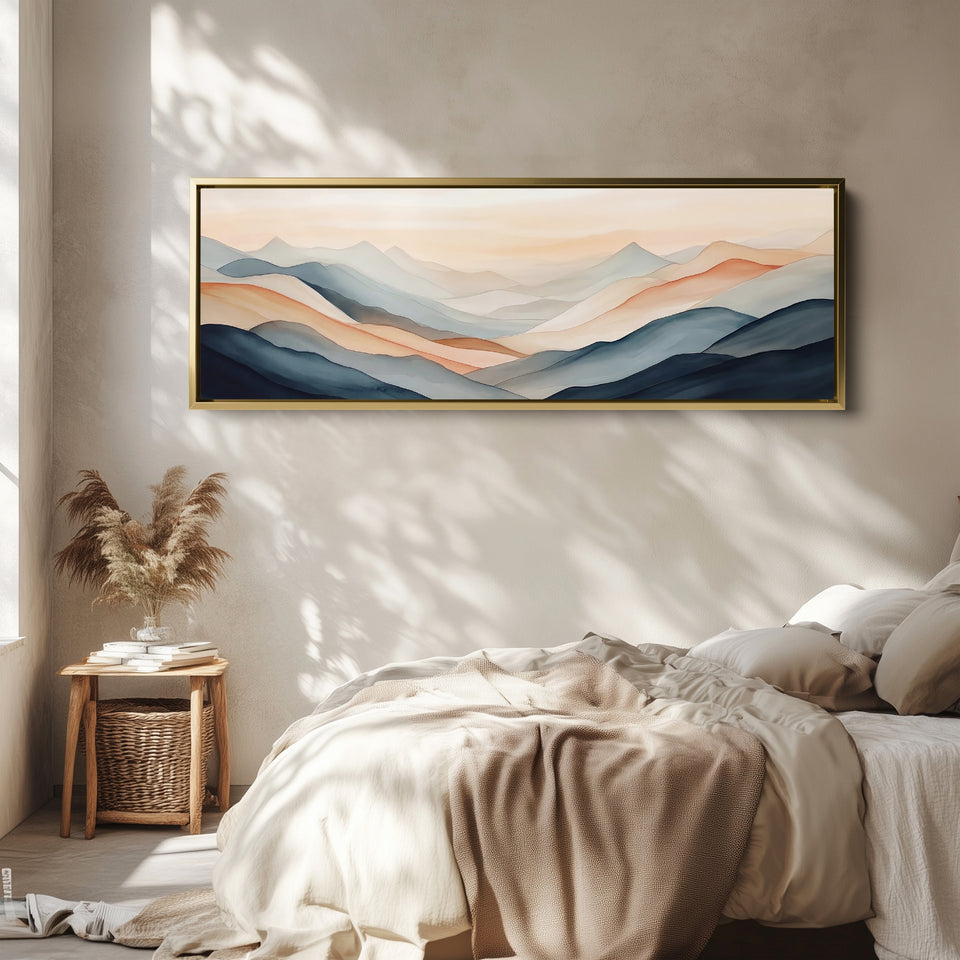 Panoramic Wall Art Layered Hills Wide Canvas For Living Room