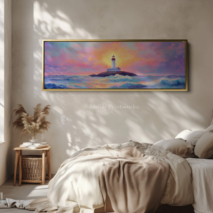 Vuurtoren schilderij lange horizontale boven bed wanddecoratie