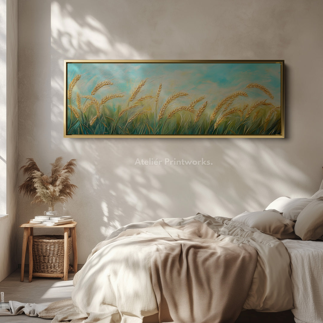 Wheat Field Painting Long Horizontal Above Bed Wall Decor
