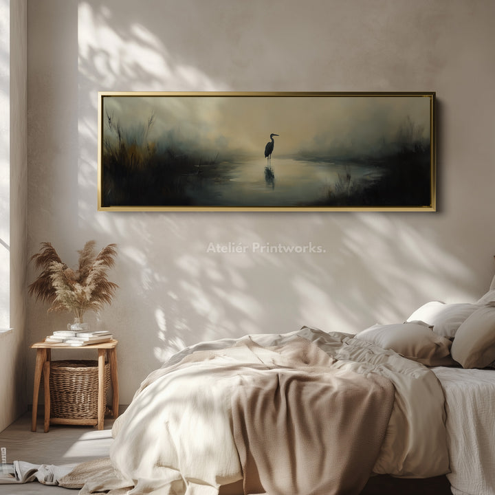 Gedempte Reiger Boven Beddecoratie Ingelijst Canvas Wanddecoratie