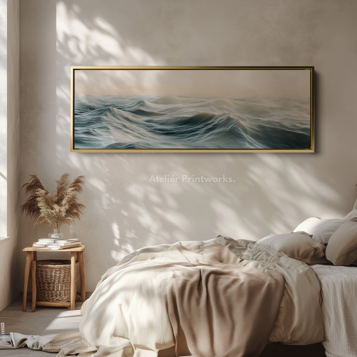 Ocean Waves Lange Smalle Horizontale Muurkunst Ingelijst Canvas