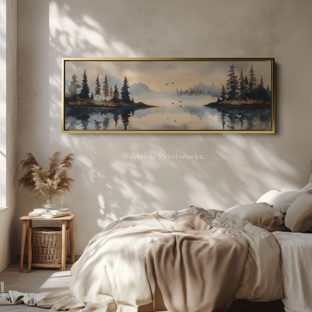Watercolour Landscape Above Bed Decor Framed Canvas Wall Decor