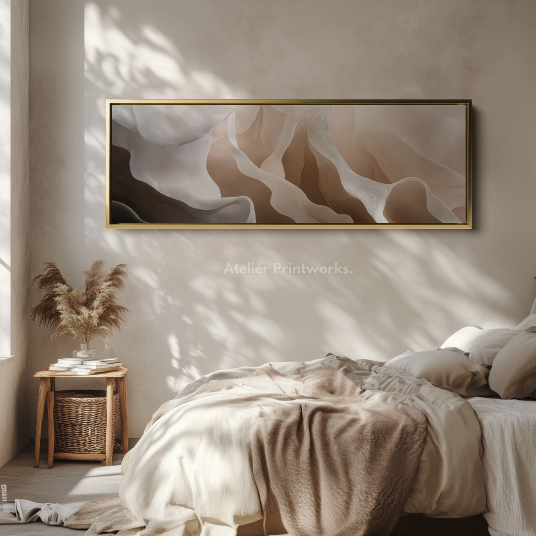 Beige & Wit Abstract Boven Bed Lange Smalle Horizontale Muurdecoratie