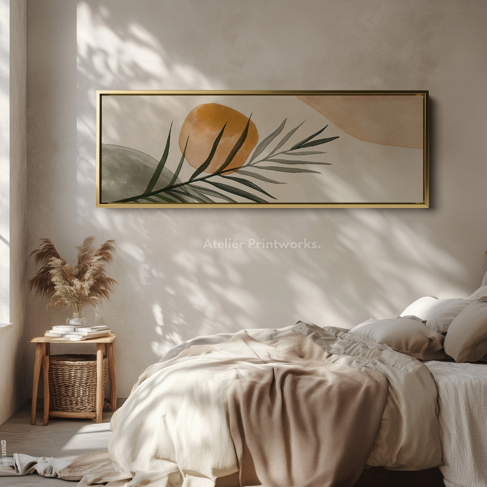 Beige & groene botanische panoramische grote ingelijste wanddecoratie