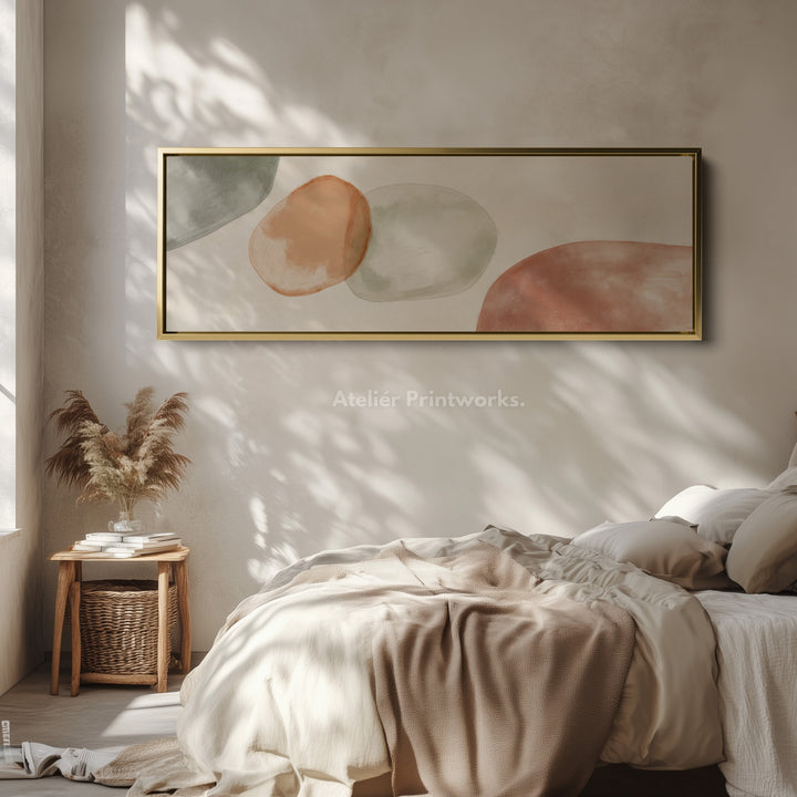 Beige & groene abstracte panoramische grote ingelijste wanddecoratie