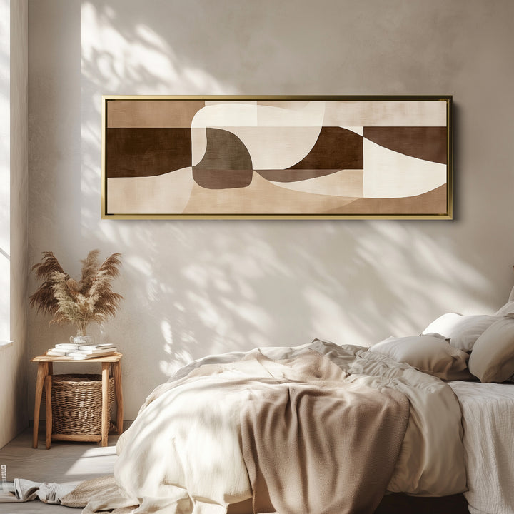Long Framed Canvas Geometric Neutral Forms Wide Canvas For Hallway