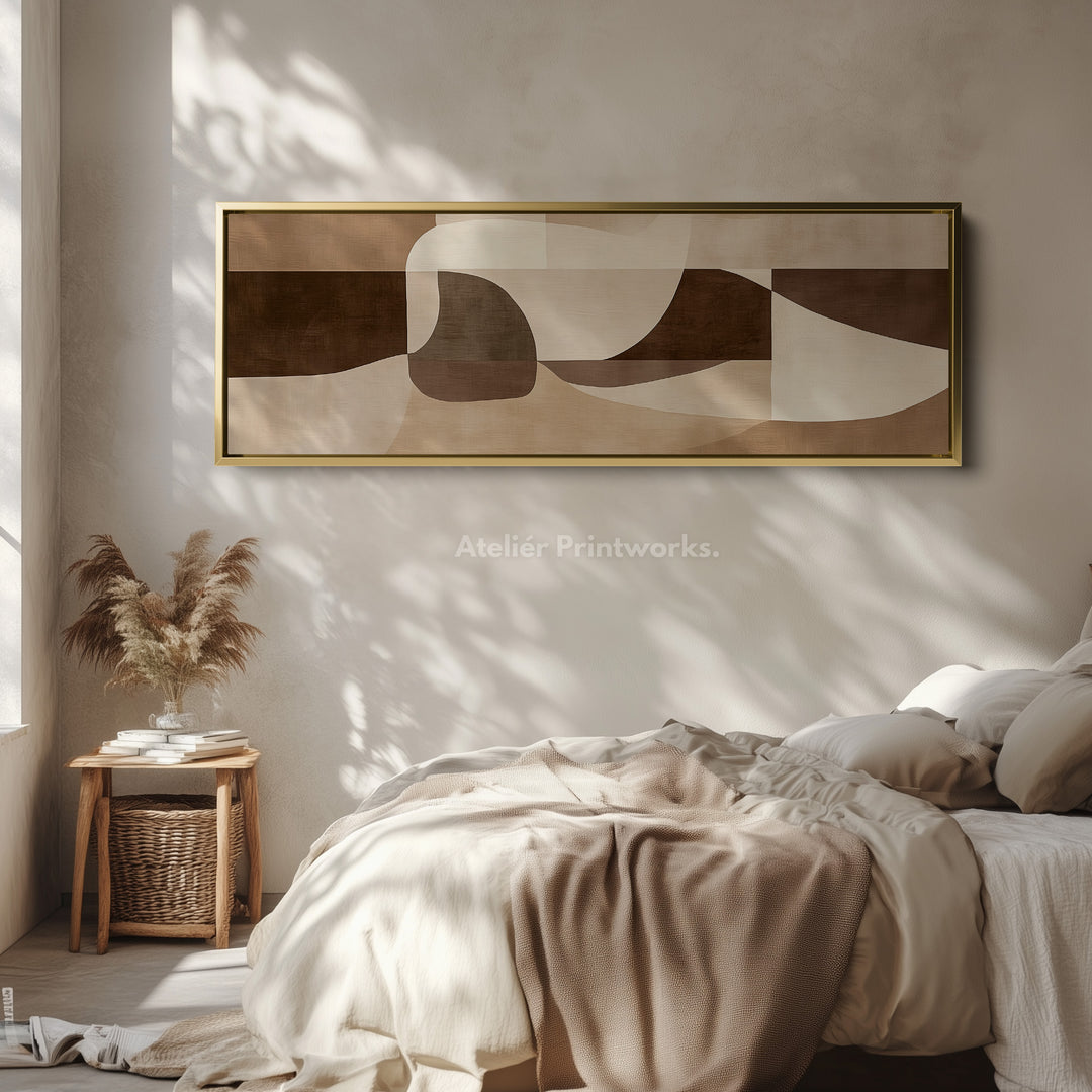 Beige abstract boven bed ingelijste canvas wanddecoratie
