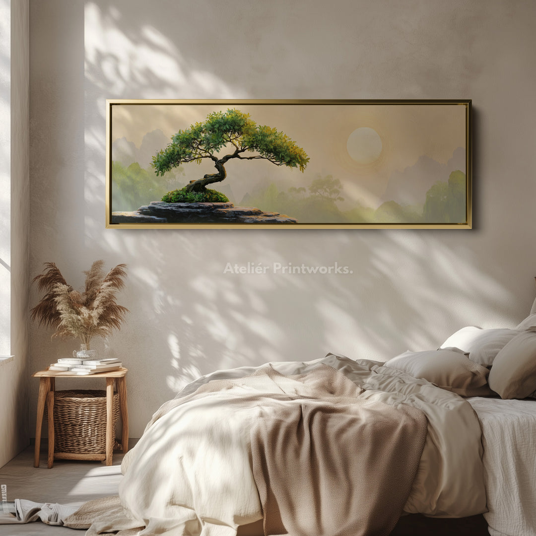 Bonsai boom botanische wandkunst lange panoramische wanddecoratie