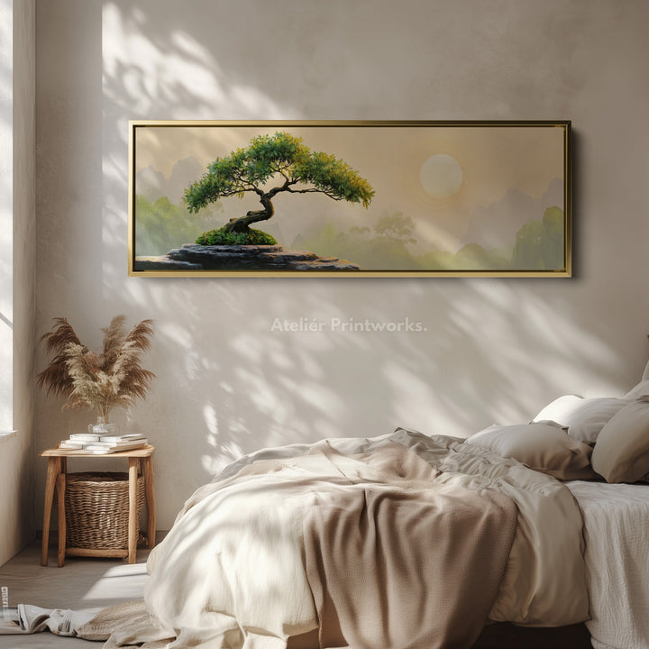 Bonsai boom botanische wandkunst lange panoramische wanddecoratie