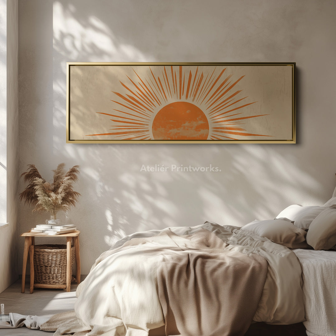 Boven Bed Zonsondergang Horizontale Muurdecoratie Lang Smal