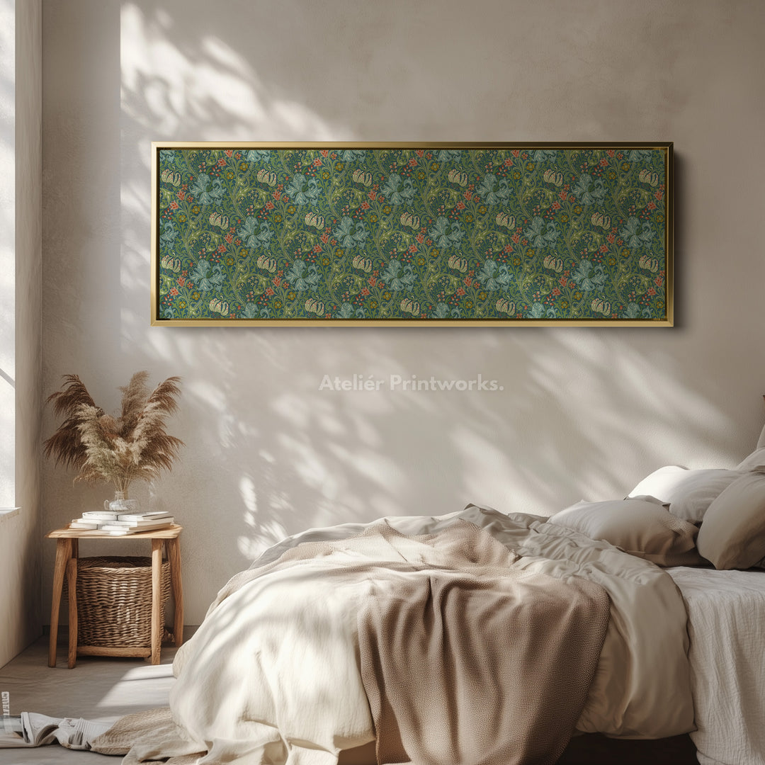 Horizontale lange wanddecoratie William Morris gouden lelie