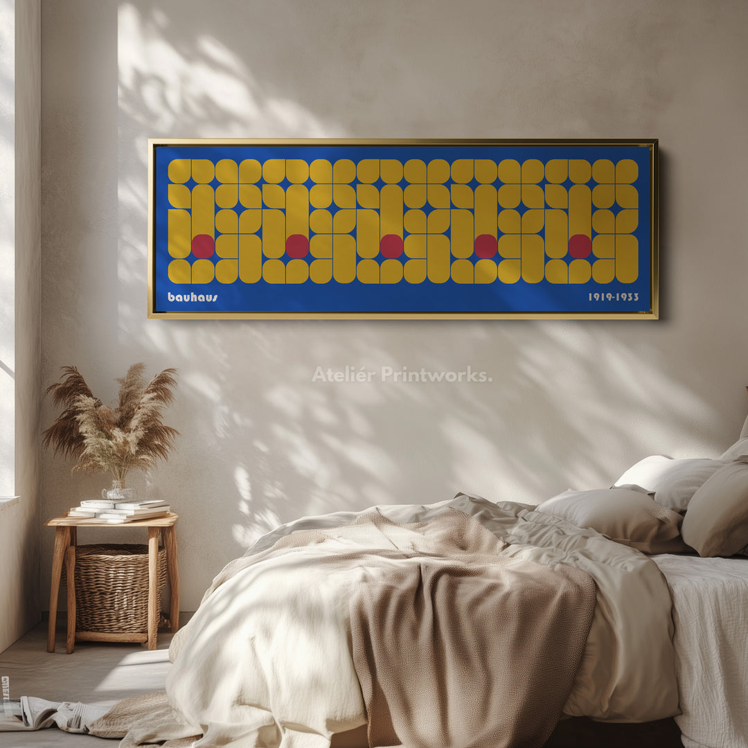 Panoramische woonkamer Bauhaus blauwe wanddecoratie