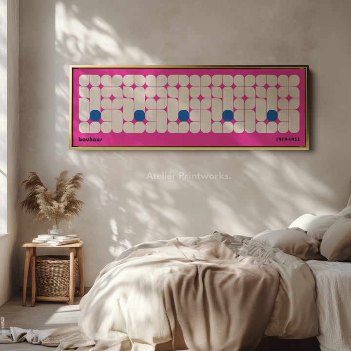 Pink Bauhaus Long Narrow Panoramic Framed Canvas Wall Art