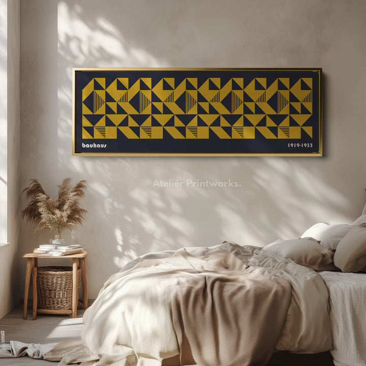 Dark Blue Bauhaus Long Skinny Panoramic Framed Canvas Wall Art