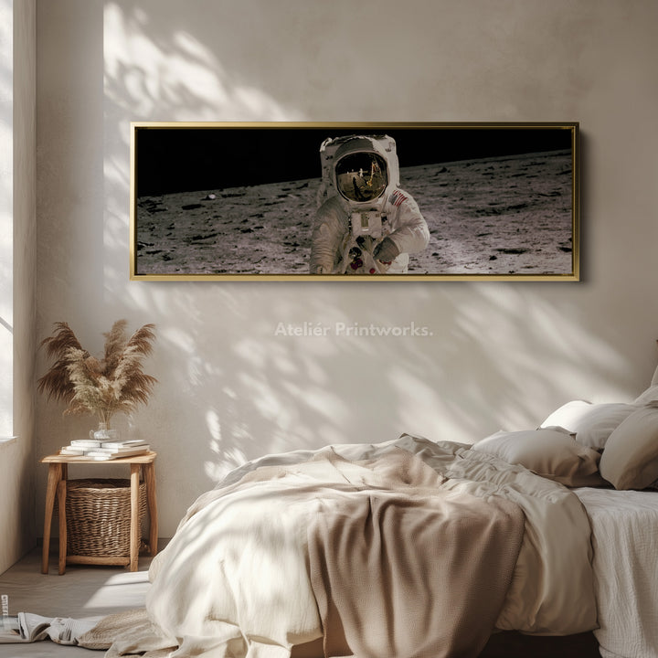 Lange Horizontale Muurkunst Astronaut Maanwandeling NASA