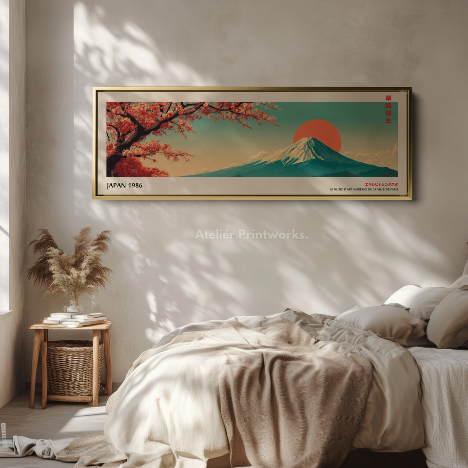 Mount Fuji Horizontal Wall Art – Japandi Cherry Blossom Mountain Print