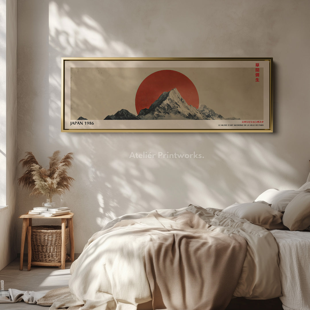 Retro Japan Mountain – Long Narrow Canvas Wall Art - Japandi Mountain Sunset Print