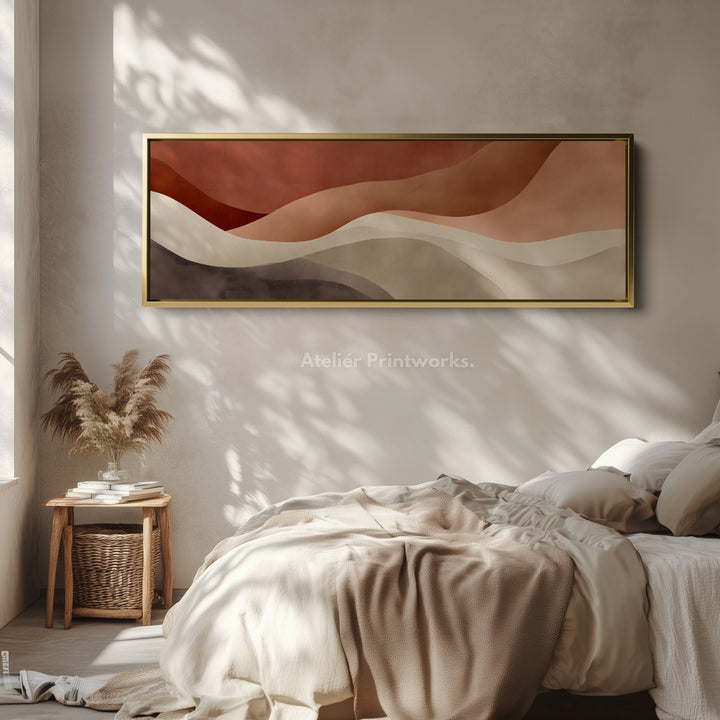 Wide wall art abstract flowing warm earth-toned shapes for living room or bedroom