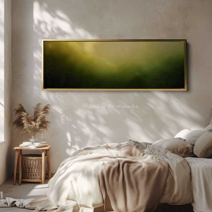 Panoramic wall art blended soft gradient moving from yellow to deep green for living room or bedroom