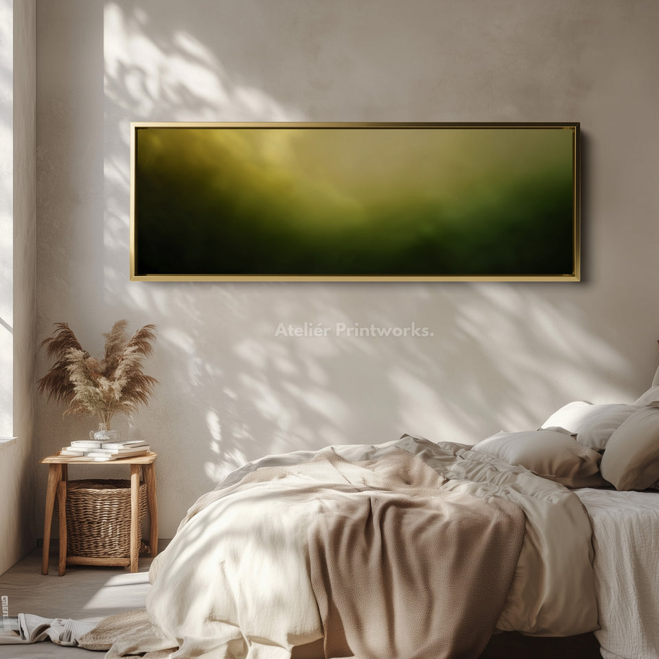 Panoramic wall art blended soft gradient moving from yellow to deep green for living room or bedroom