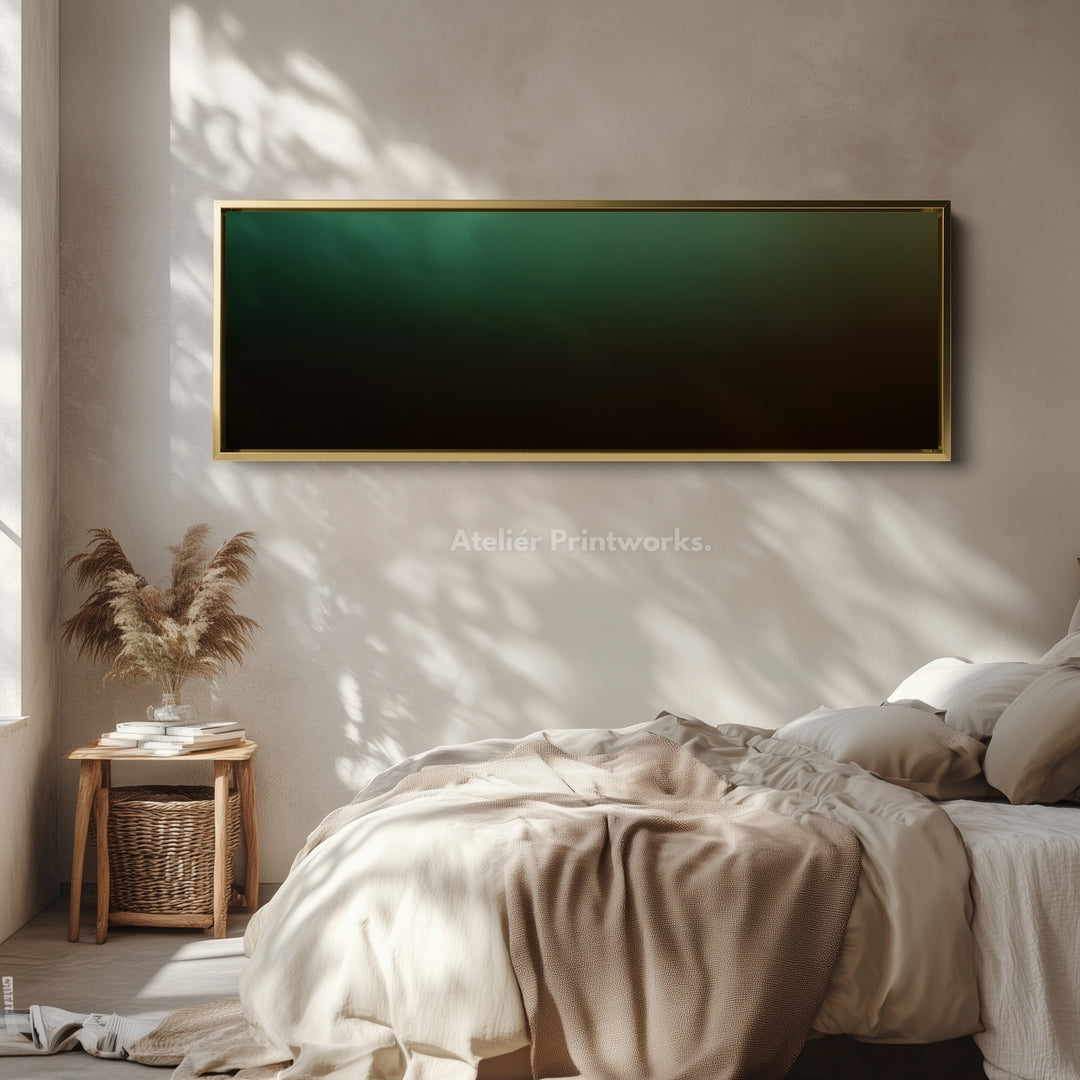 Horizontal Wall Art Green Gradient Long Canvas Modern Above Bed Art Living Room Decor