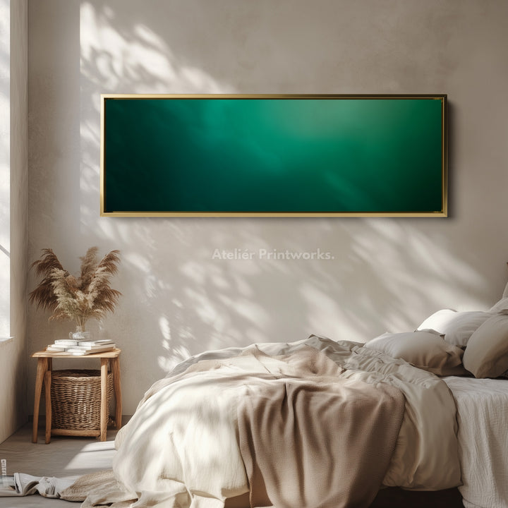 Wide Green Gradient Horizontal Wall Art Long Canvas Calm Modern Decor for Bedroom