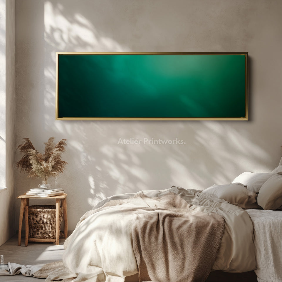 Wide Green Gradient Horizontal Wall Art Long Canvas Calm Modern Decor for Bedroom