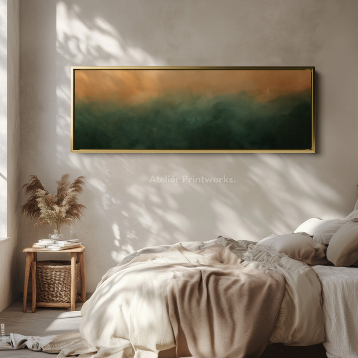 Horizontal Wall Art Green Beige Long Canvas Calm Minimalist Modern Decor