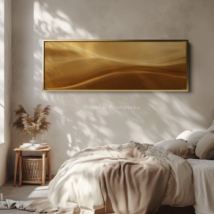 Panoramic Gold Wave Horizontal Wall Art Long Framed Canvas Modern Luxury Decor