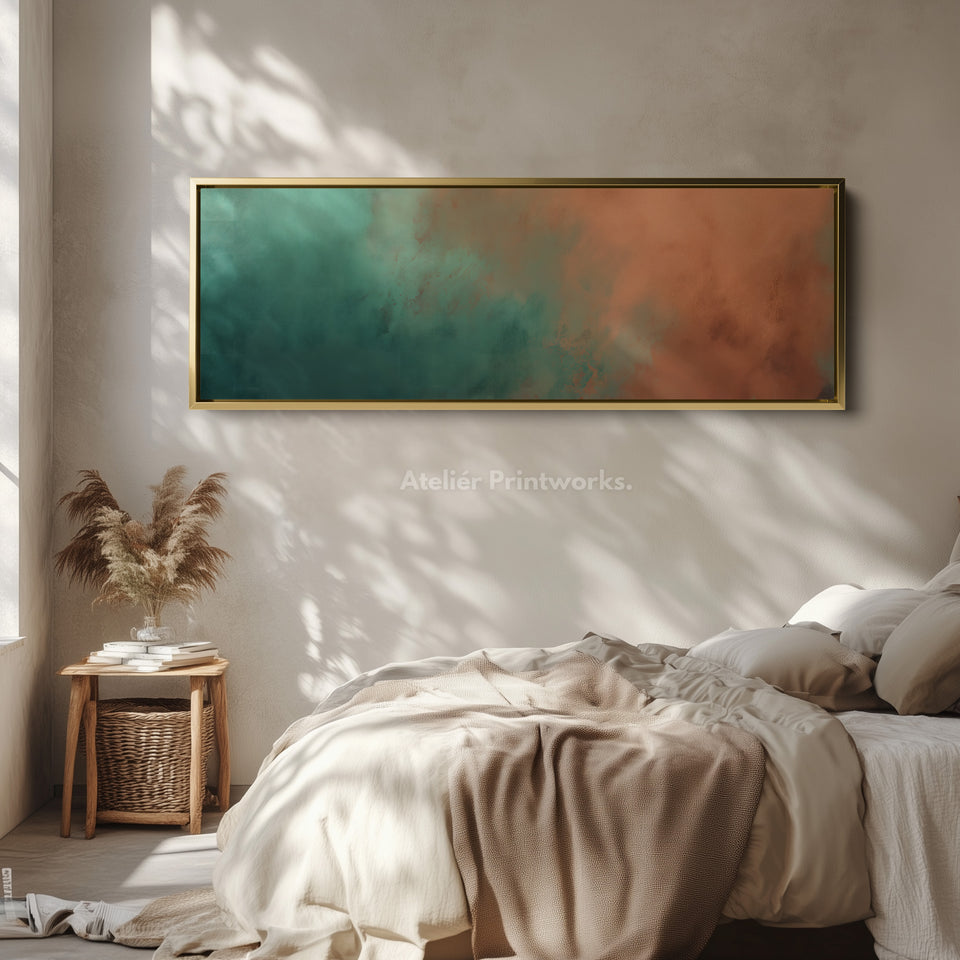 Wide Canvas Horizontal Green and Orange Abstract Wall Art Modern Stylish Decor