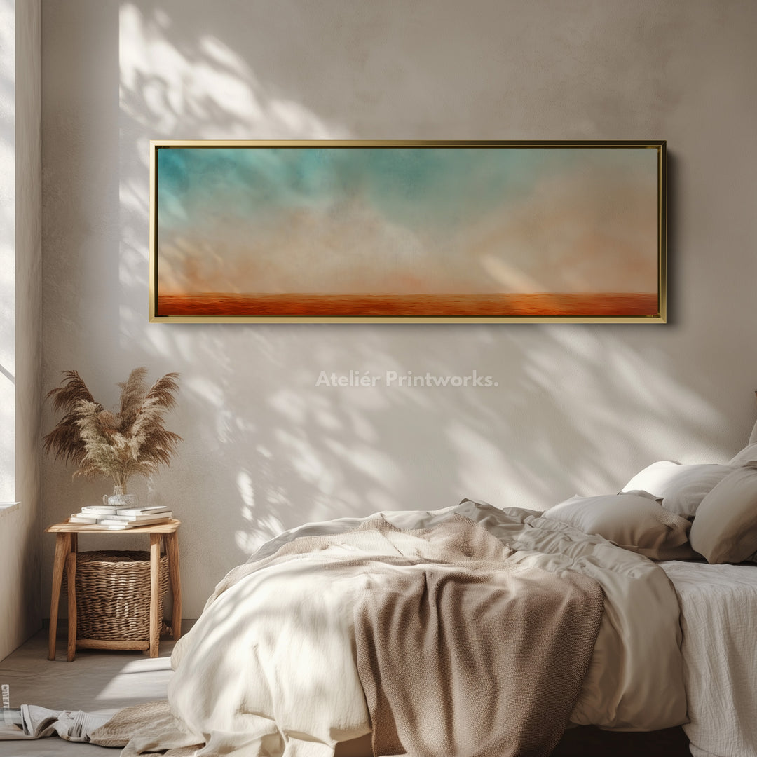 Panoramic Orange Beige Horizontal Wall Art Calm Desert Inspired Long Canvas