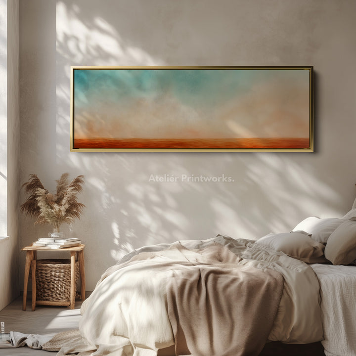 Panoramic Orange Beige Horizontal Wall Art Calm Desert Inspired Long Canvas