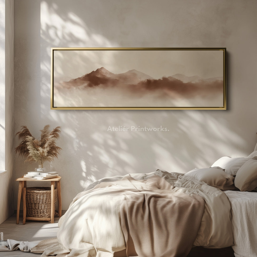 Long Narrow Mountain Wall Art Panoramic Canvas Neutral Bedroom Décor
