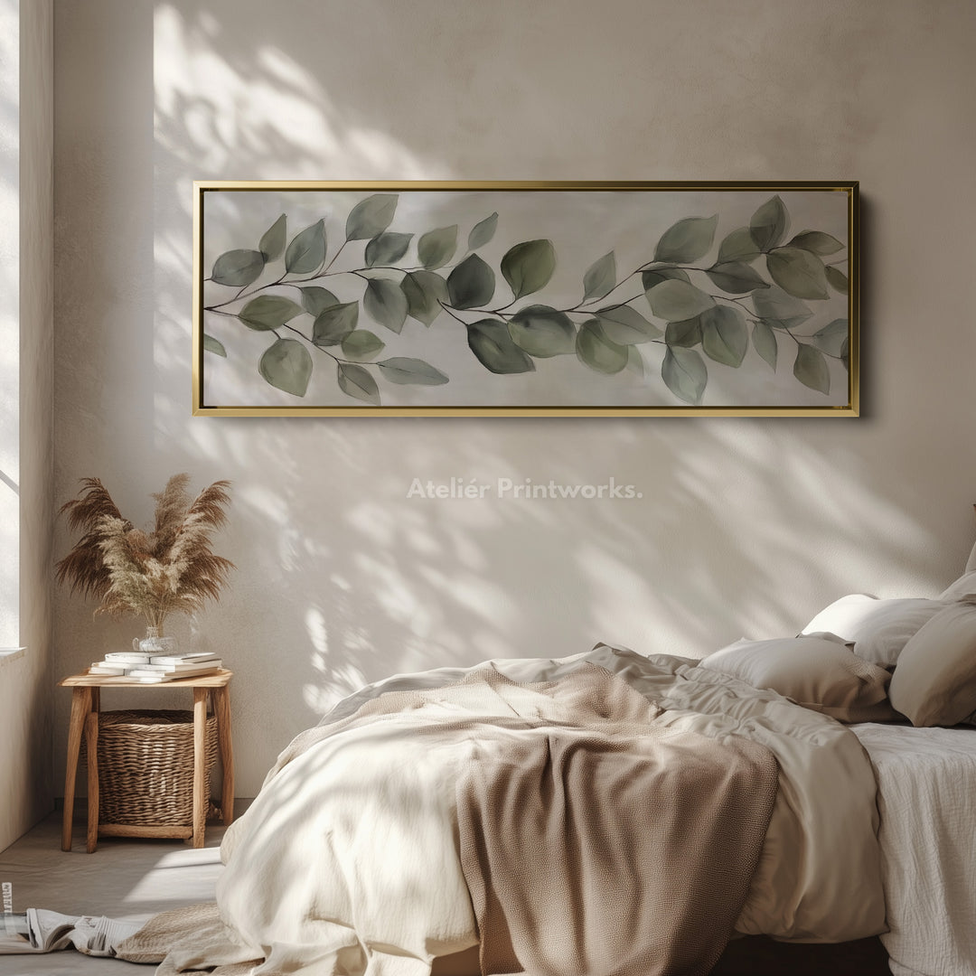 Horizontal Botanical Leaf Wall Art Long Canvas For Kitchen Or Hallway