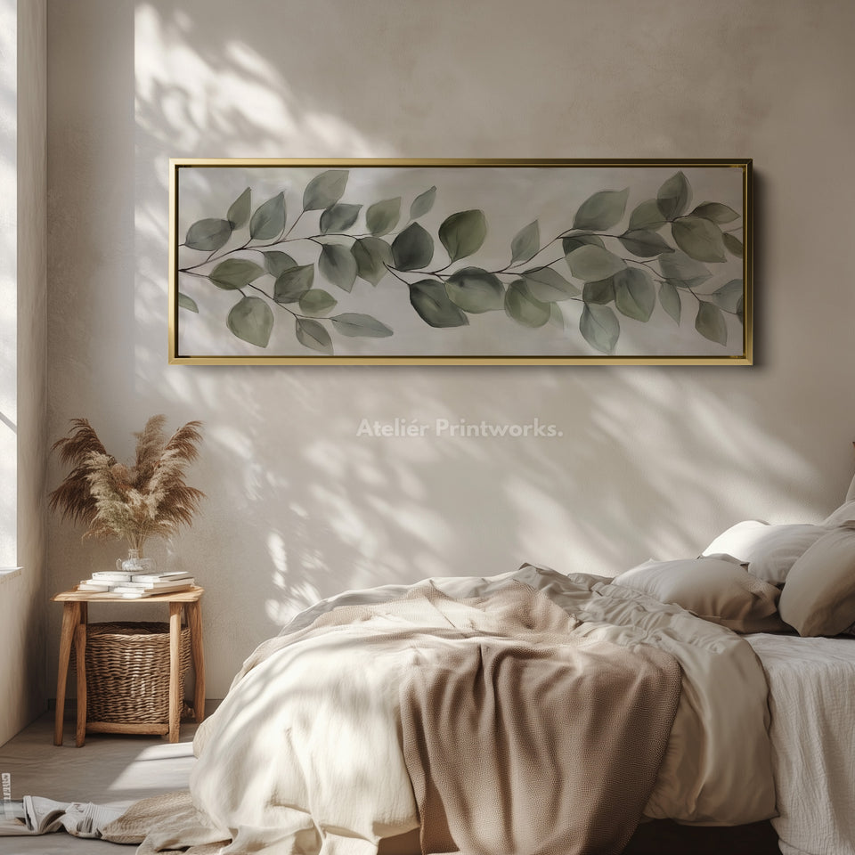 Horizontal Botanical Leaf Wall Art Long Canvas For Kitchen Or Hallway
