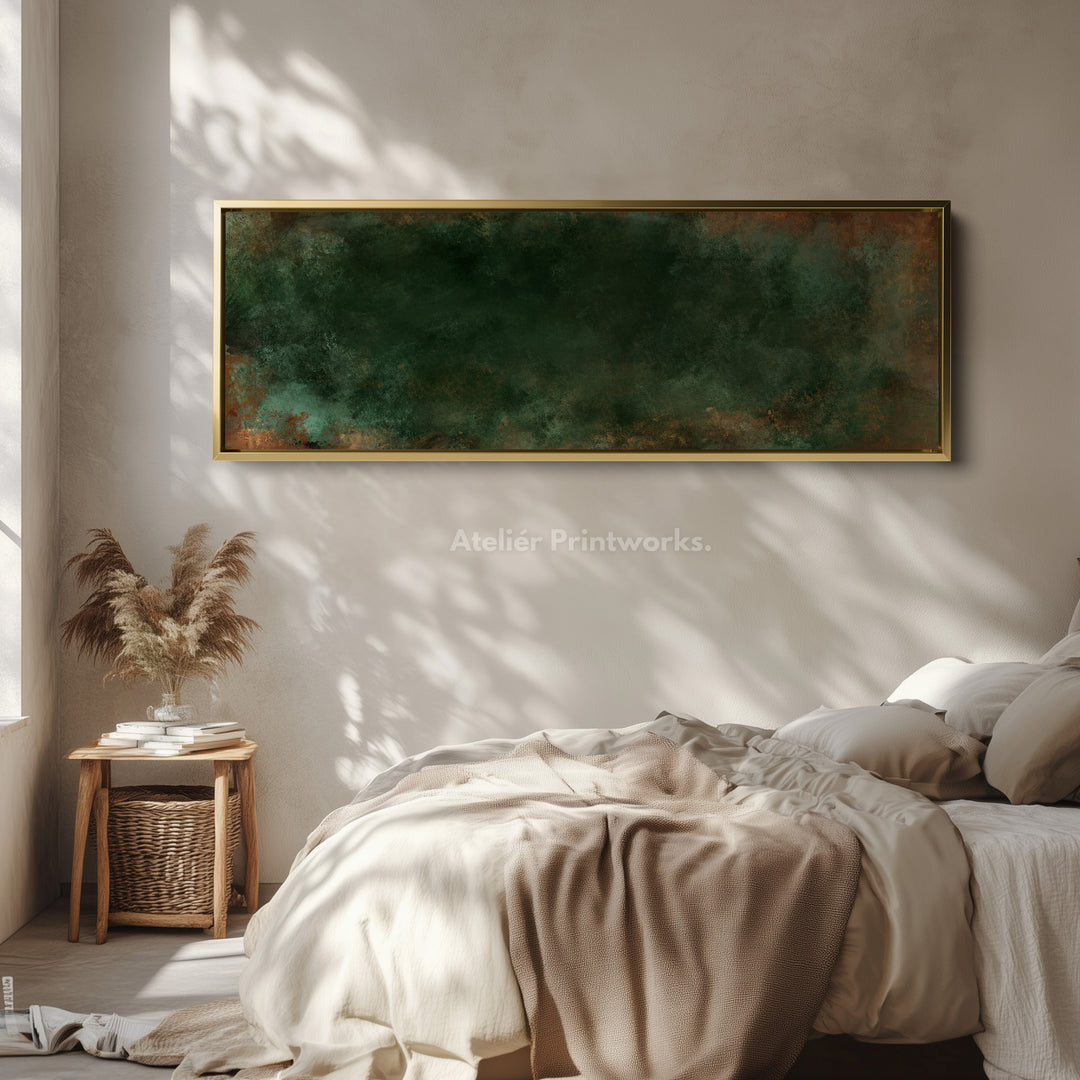 Wide Canvas Wall Art Deep Green Abstract Long Horizontal Wall Decor