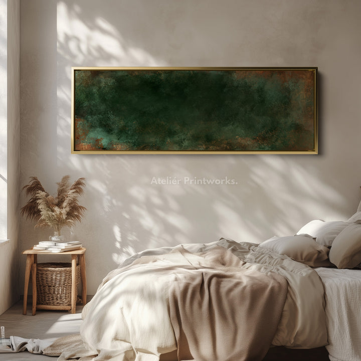 Wide Canvas Wall Art Deep Green Abstract Long Horizontal Wall Decor