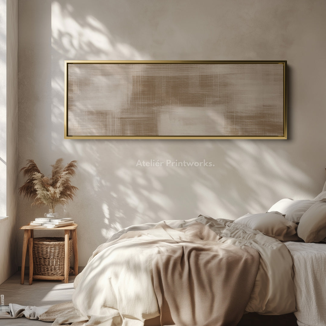 Neutral Abstract Wide Wall Art Long Framed Canvas For Calm Living Spaces