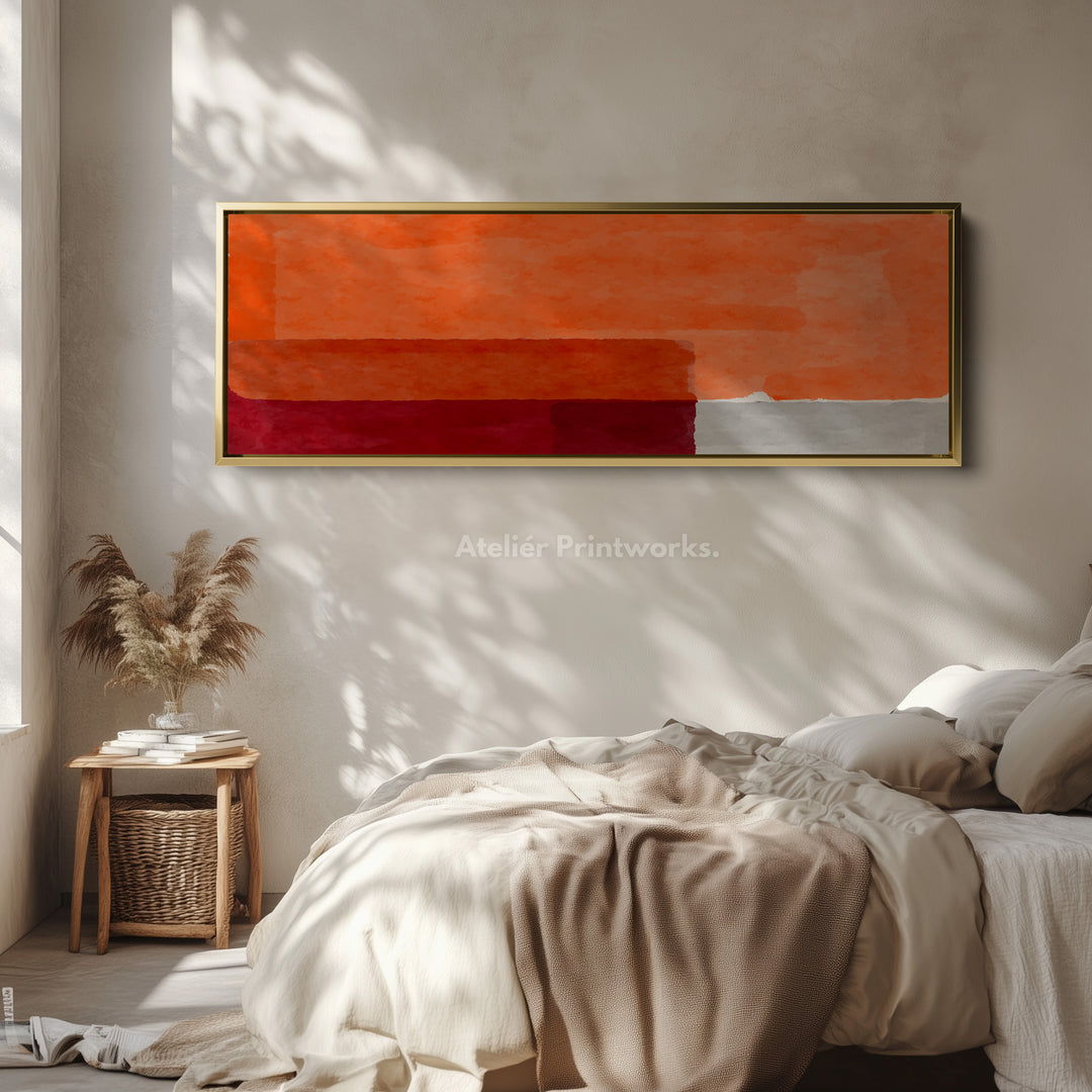 Bold Orange Wall Art Wide Abstract Canvas Long Horizontal Statement Piece