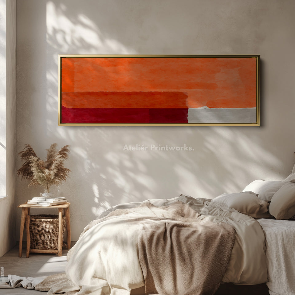 Bold Orange Wall Art Wide Abstract Canvas Long Horizontal Statement Piece