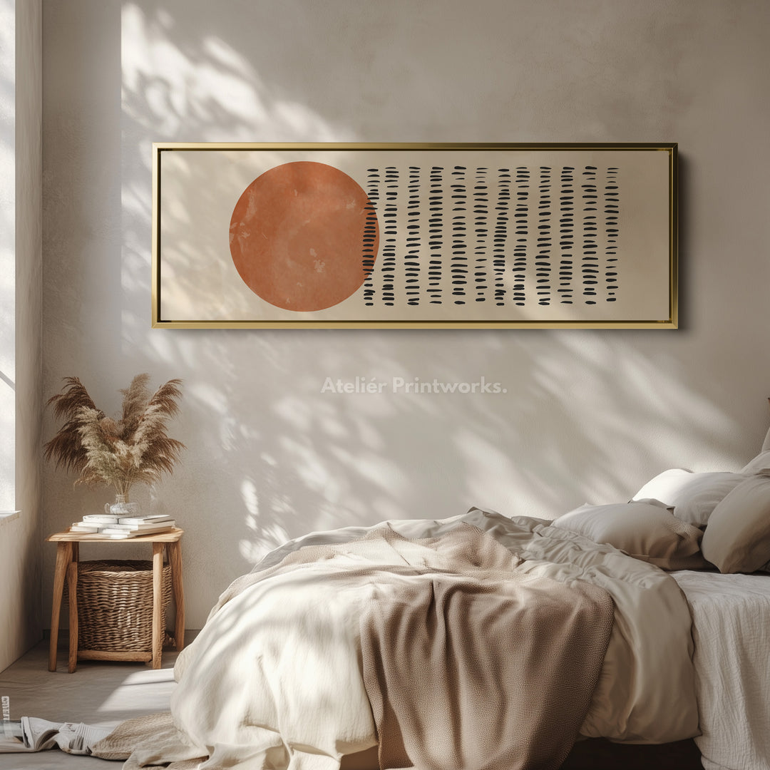 Long Narrow Canvas Warm Orange And Black Geometric Wall Art For Bedroom Or Office