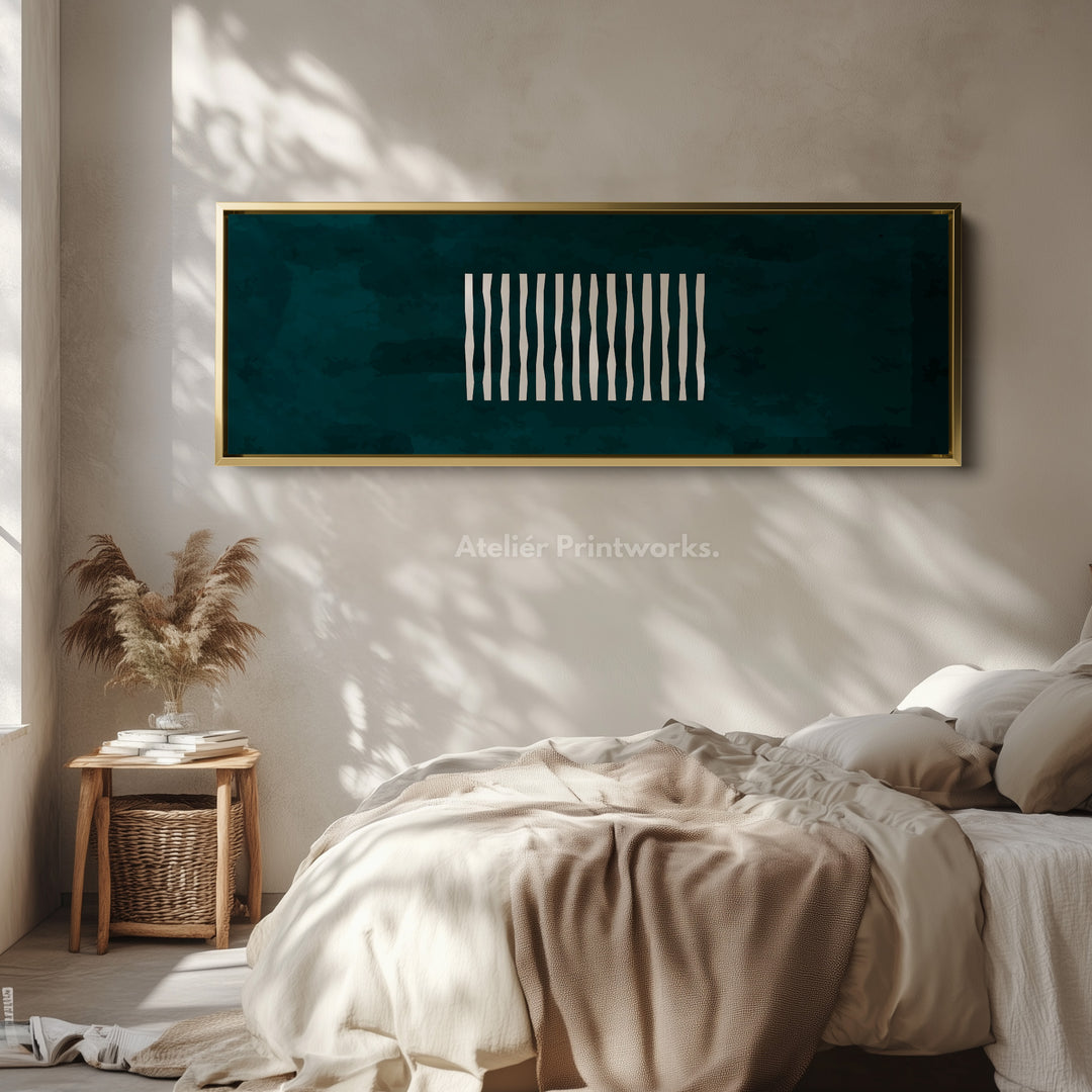 Wide Wall Art Deep Green Abstract Lines For Modern Living Room