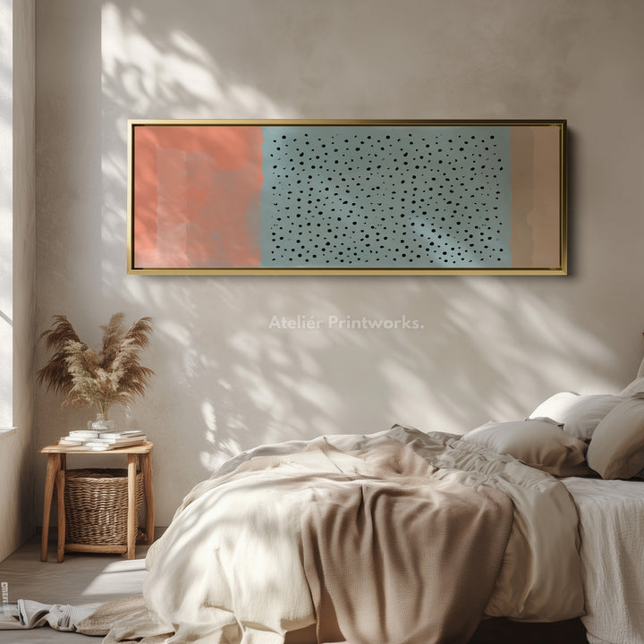 Long Canvas Soft Coral And Blue Dots Modern Wall Art For Bedroom