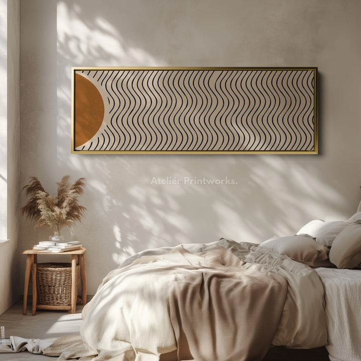Panoramic Wall Art Warm Brown And Black Wavy Line Design For Living Room