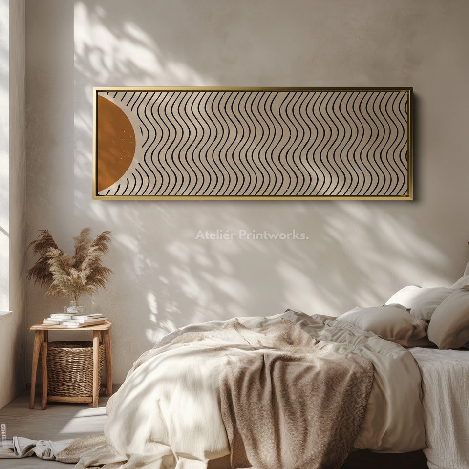 Panoramic Wall Art Warm Brown And Black Wavy Line Design For Living Room
