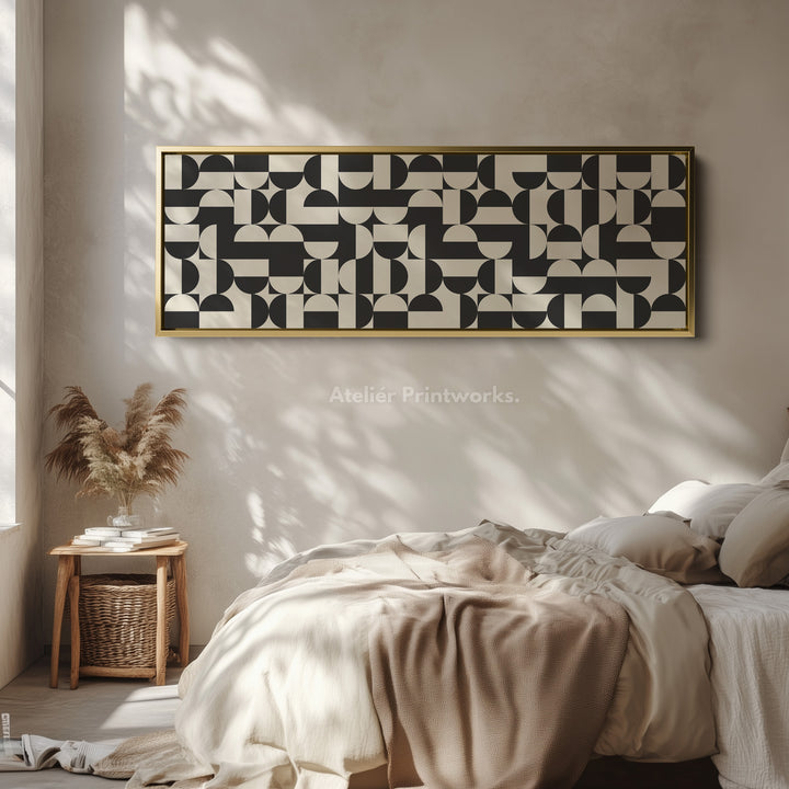 Horizontal Wall Art Black And White Geometric Pattern For Living Room Or Office