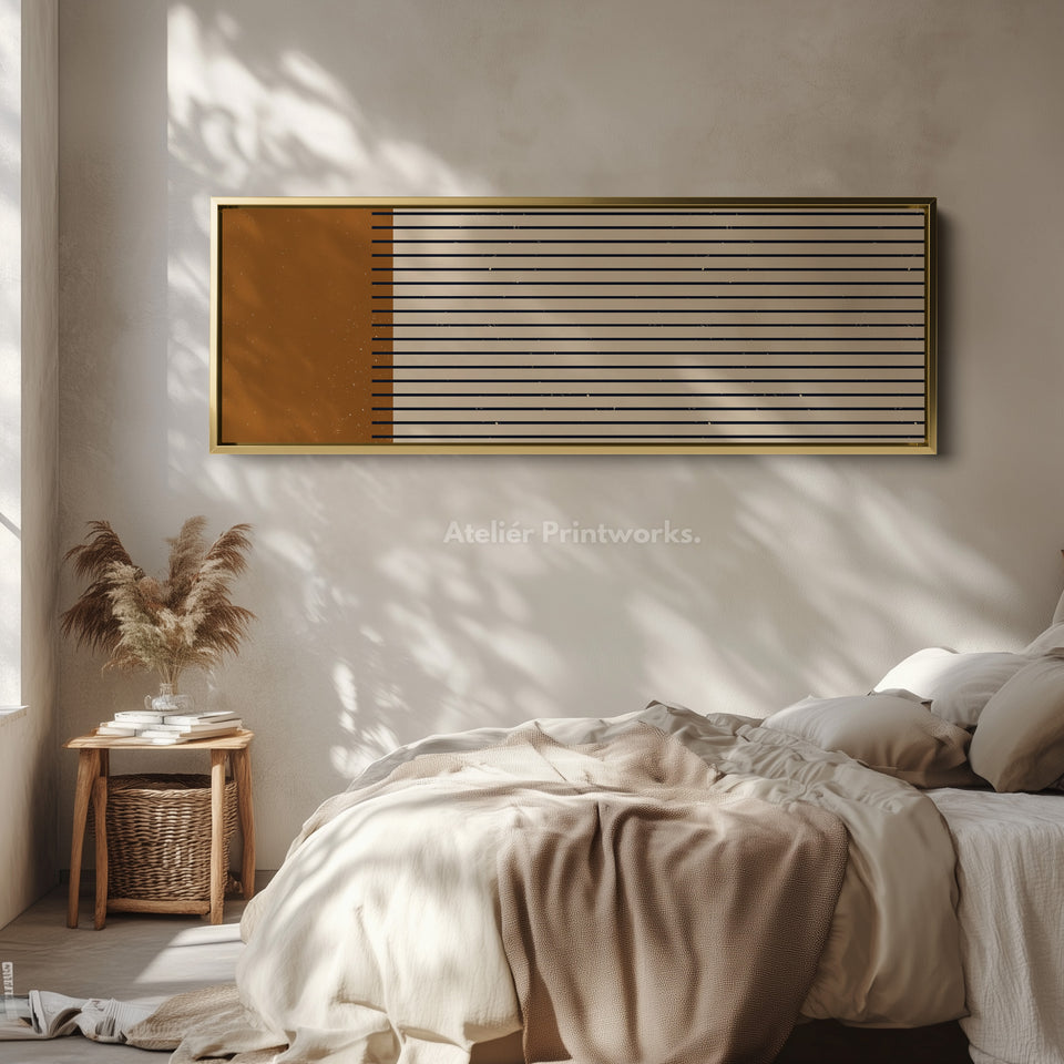Long Canvas Burnt Orange And Black Striped Wall Art For Hallway Or Bedroom