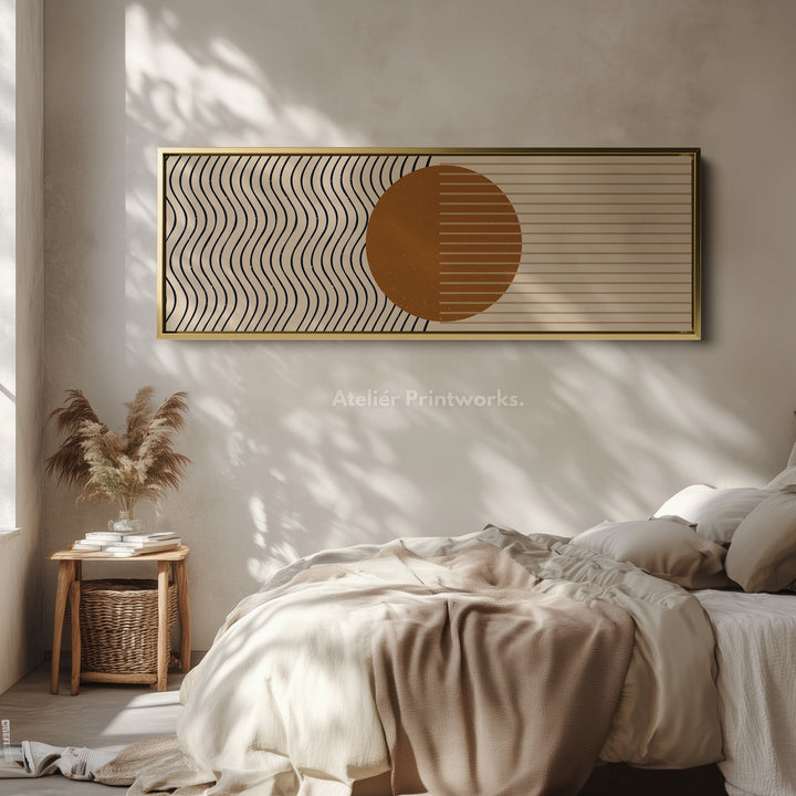 Above Bed Art Warm Brown Circle With Wavy Line Pattern For Bedroom Or Lounge