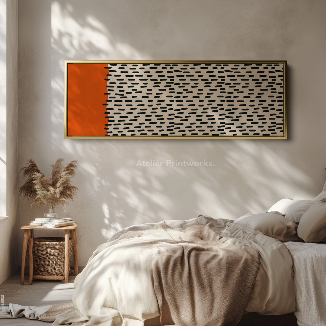 Horizontal Wall Art Orange And Black Dash Pattern For Modern Living Room