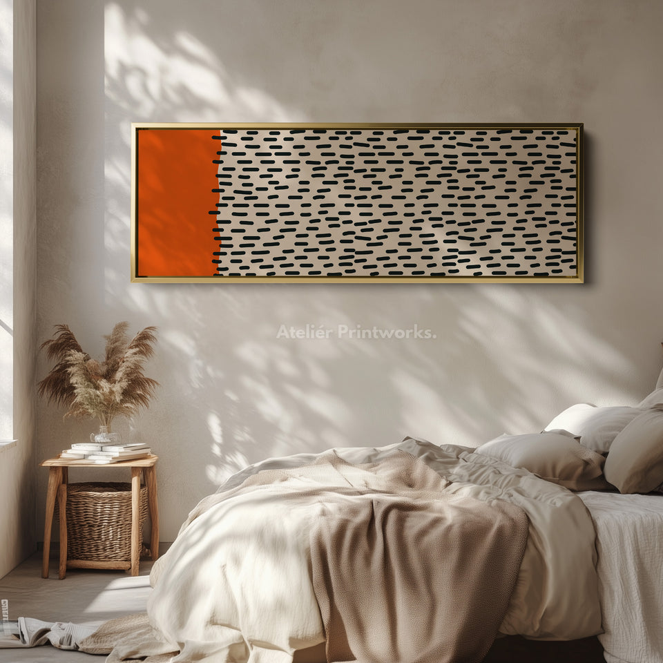 Horizontal Wall Art Orange And Black Dash Pattern For Modern Living Room